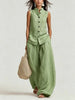 Women's Cotton-Linen Sleeveless Crewneck Vest & Pants Set
