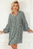 Floral Collared Neck Balloon Sleeve Dress