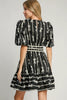 Elegant Black Ribbon Print Dress Stylish Contrast Half Sleeve Dress for Women by Stevvex