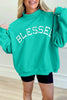 Bright Pink Oversize Blessed Embroidered Mock Neck Sweatshirt by Wild and Free Boutique