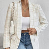 Ladies' Solid Color Linen Fake Pocket Design Fashionable Suit Jacket by FitiqueFit