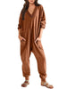 Women’s V-Neck Long Sleeve Solid Color Loose Jumpsuit With Two Side Pockets by FitiqueFit