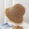 Women's Wide-Brim Fringed Woven Straw Hat | Beach & Vacation Sun Hat by FitiqueFit
