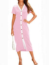 Contrast Striped V-Neck Short Sleeve Midi Dress
