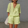 Women's Lace-Up Short-Sleeve Shirt & Loose Shorts Set – Casual Summer Co-Ord by FitiqueFit
