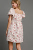 Heart Jacquard Square Neck Puff Sleeve Mini Dress – Romantic Heart Jacquard Dress, Puff Sleeve Dress, Square Neck Mini Dress, Chic Date Night Dress, Elegant Puff Sleeve Dress by Stevvex