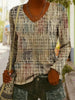 Women's Ethnic Print V-Neck Long-Sleeve Pullover Top by FitiqueFit