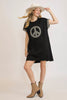 Peace Plaid Applique Short Sleeve Mini Dress For Women – Trendy Plaid Design, Unique Peace Applique, High-Low Hem for a Chic Look by Stevvex