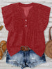 Polka Dot Notched Ruffled Cap Sleeve Blouse