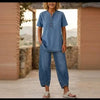Women's Lapel Button-Up Top & Pants Two-Piece Set – Three-Quarter Sleeve by FitiqueFit