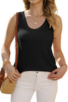 Black Scoop Neck Waffle Knit Splicing Flowy Vest