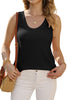 Black Scoop Neck Waffle Knit Splicing Flowy Vest