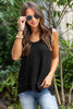 Black Scoop Neck Waffle Knit Splicing Flowy Vest