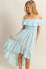 High-Low Eyelet Ruffled Off-Shoulder Dress For Summer – Fluttering, Flirty and Feminine Off-Shoulder Dress with Eyelet Detailing and High-Low Hem by Stevvex