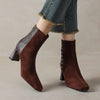 Women's Sheepskin Square Toe Chunky Heel Ankle Boots – Korean Patchwork Style by FitiqueFit