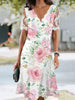 Women's Floral Lace Flounce Neckline High-Waist A-Line Midi Dress by FitiqueFit