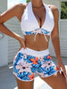 Bikini Floral Halter Neck 2 Piece Swimsuit for Women – Elegant Backless Bikini Set with Tie-Neck Bow and High Waist Shorts Bottoms – Stretchy and Comfortable Summer Swimwear for Beach Pool and Vacation by Stevvex