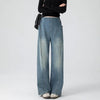 Retro Loose Straight-Leg High-Waist Floor-Length Wide-Leg Maternity Jeans by FitiqueFit