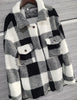 Autumn And Winter Long Sleeve Double Pocket Plaid Furry Coat Women