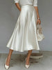 Women's Satin Solid Color Mid-Length Skirt – Slight Stretch by FitiqueFit