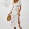 Square Neck Floral Print Dress With Puff Sleeves & Side Slit Maxi Dress by FitiqueFit
