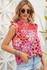 Pink Embroidered Detail Floral Print Ruffle Trim Tank Top
