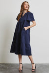 HEYSON Full Size Cotton Poplin Ruffled Tiered Midi Dress
