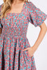 New Summer Smocked Floral Square Neck Puff Sleeve Midi Dress – Vintage-Inspired, Feminine, Trendy, Romantic, and Flattering Fit by Stevvex