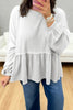 White Solid Color Textured Drop Shoulder Long Sleeve Peplum Top by Wild and Free Boutique