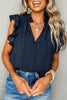 Meadow Mist Green V Neck Flutter Sleeve Textured Blouse