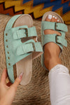 Beige Suede Buckle Decor Corky Platform Sandals