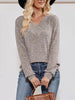 Ribbed Knit V-Neck Long Sleeve T-Shirt by Simply Love