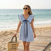 Women's V-Neck Ruffle Puff Sleeve Mini Dress – Flirty Summer Dress