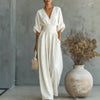 Women's V-Neck Wide-Leg Jumpsuit – High Waist Pleated Elegant 11 Colors S–5XL by FitiqueFit