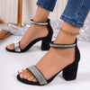 Rhinestone High Heel Sandals Summer Chunky Square Heel Sandals by FitiqueFit