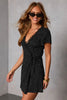Black Polka Dot Print Lace Trim Wrap Mini Dress by Wild and Free Boutique