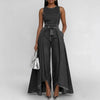 Women’s Crew Neck Sleeveless Wide-Leg Denim Jumpsuit by FitiqueFit