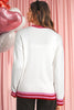 White Striped Trim Bow Graphic Round Neck Drop Shoulder Sweater by Wild and Free Boutique