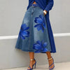 Women's Floral Print A-Line Midi Skirt – Denim-Style Boho Skirt by FitiqueFit