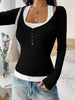 Contrast Long Sleeve Fake Two-Piece T-Shirt by Simply Love