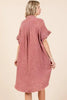 Mineral Wash Cotton Gauze Mini Shirt Dress For Women – Effortlessly Chic and Tredny Dress with Ruffle Sleeve Details by Stevvex