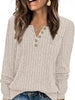 Ribbed Knit Button-Front Long Sleeve T-Shirt by Simply Love
