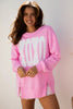 Pink Bow Sequin XOXO Letter Graphic Exposed Seam Baggy Sweatshirt by Wild and Free Boutique