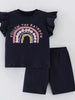 Children's Follow The Rainbow Ruffle Sleeve T-Shirt and Shorts Set by Simply Love