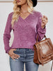 Ribbed Knit V-Neck Long Sleeve T-Shirt by Simply Love