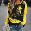 Contrast Color Fox Print Pattern Round Neck Long Sleeve T-shirt