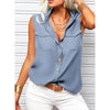 Women's Lapel Collar Sleeveless Top – Loose Fit, Pockets, Solid Color by FitiqueFit