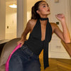 Women's Scarf Lace-Up Low-Cut Back Cutout Sling Top by FitiqueFit