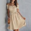 Women's Off-Shoulder Striped Waist-Cinching Midi Dress by FitiqueFit