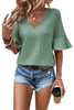 Beau Blue Ruffled Short Sleeve V Neck Textured Blouse